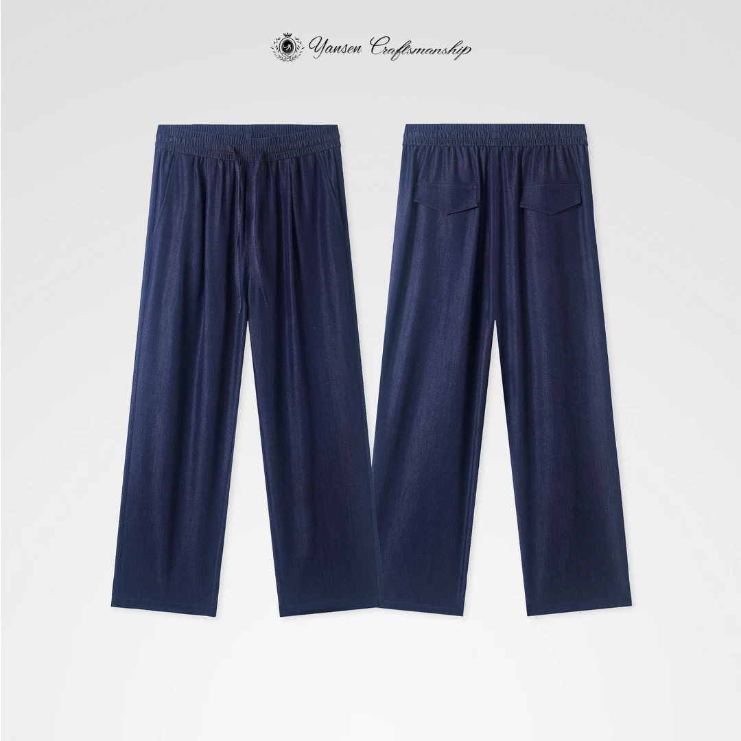 “顶奢”隐于蓝调/慵懒风夏日松弛感抗皱休闲直筒裤子 25SS-ZS039
