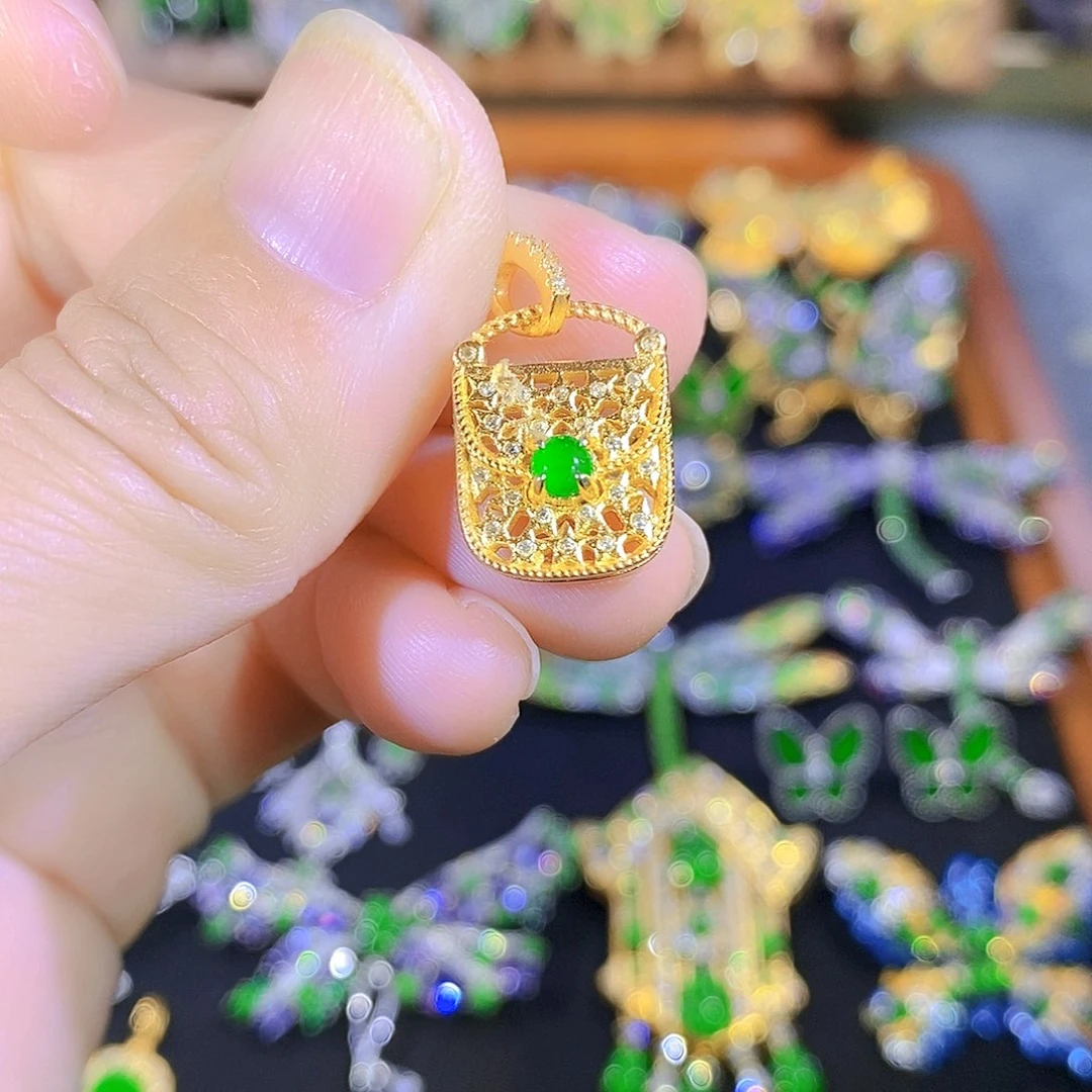 吊坠(不含链)银S925镶嵌翡翠