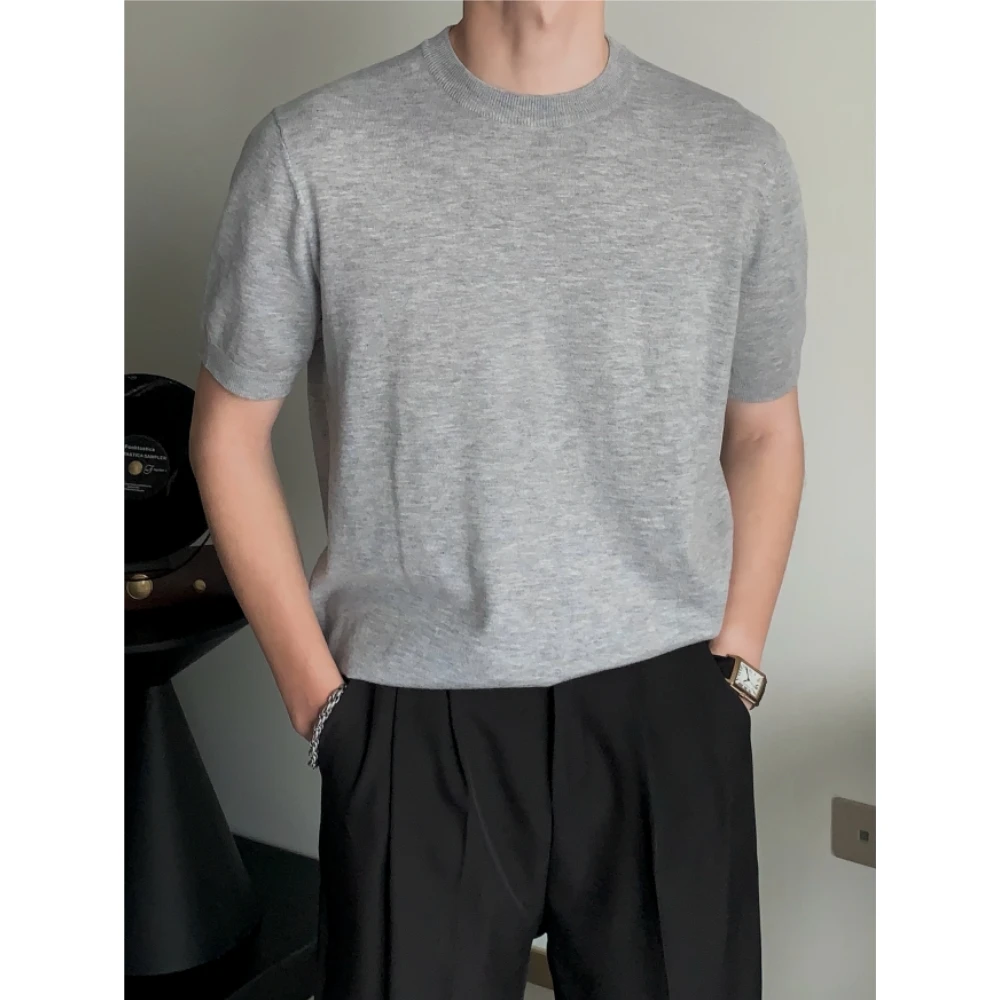 LIAOQIYUN/高级感纯色含羊毛软糯亲肤针织短袖T恤打底