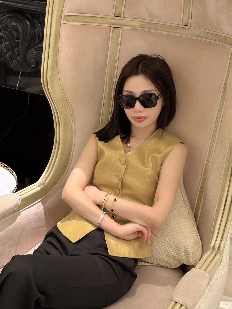 【财阀世家】25夏意大利进口亚麻轻奢时尚贵气感修身女装马甲