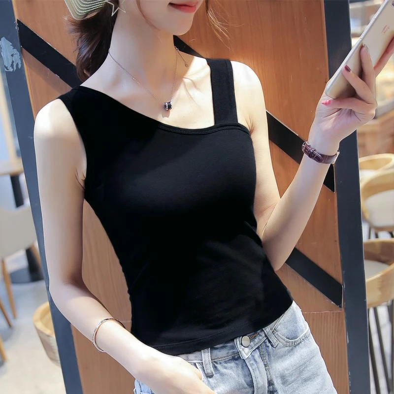 HTKD黑色小吊带背心女内搭夏季设计感小众外穿美背网红斜肩打底上