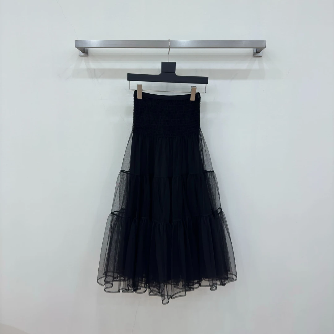 JIAYE CHAN复古时尚拼接网纱百褶高腰显瘦半身裙（配内搭）