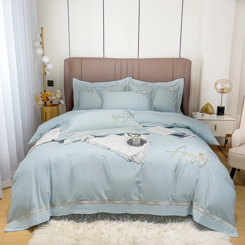 轻奢简约全棉四件套纯棉刺绣款被套床单家用卧室被罩床品四季通用