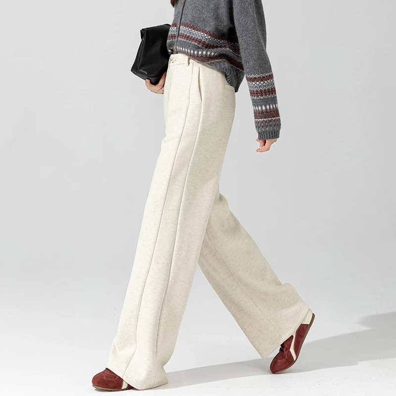 慵懒风醋酸羊毛糯米裤女2025新款冬季加厚毛呢女裤高腰显瘦阔腿裤