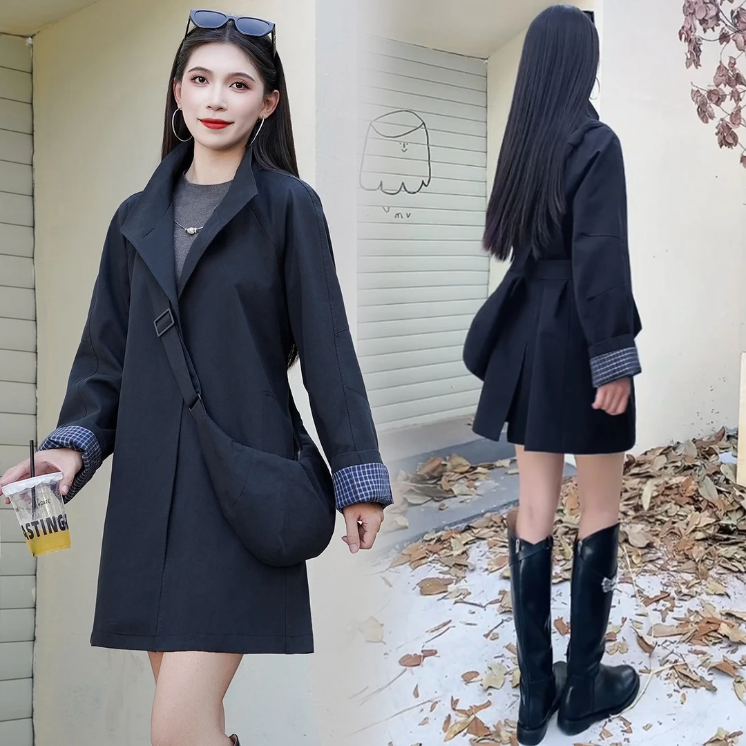 2025秋季新款中长款风衣女韩版高级感轻奢系带宽松显瘦小个子外套
