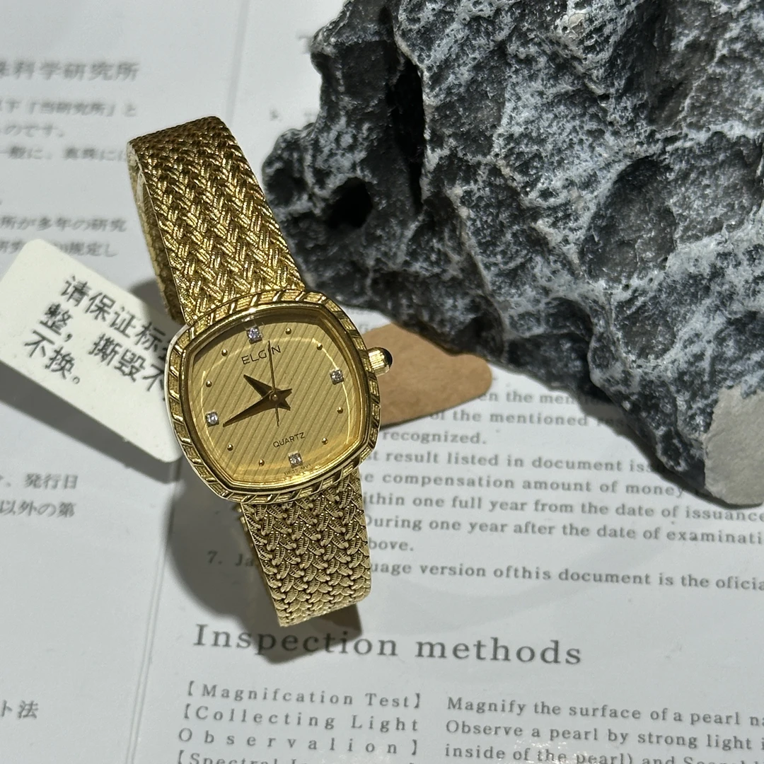 复古精致麦穗石英金色方圆盘手表 表盘约24mm G0700