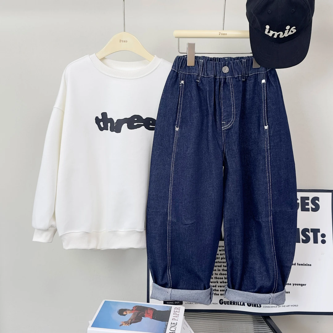 XT258101儿童原色水洗软牛仔裤春季新款长裤休闲男童百搭中大童