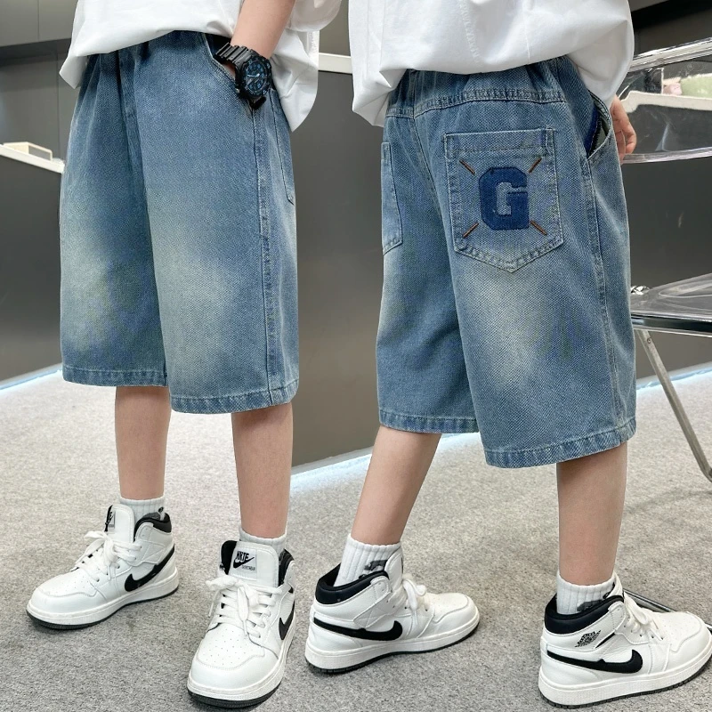 夏季童装牛仔短裤男孩裤子薄款短裤中裤夏装男童大短裤外穿五分裤