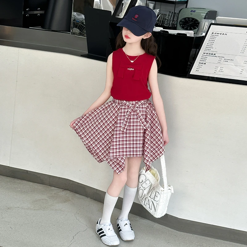 女童套装夏装2025新款潮流儿童洋气休闲短裙中大童背心夏款两件套