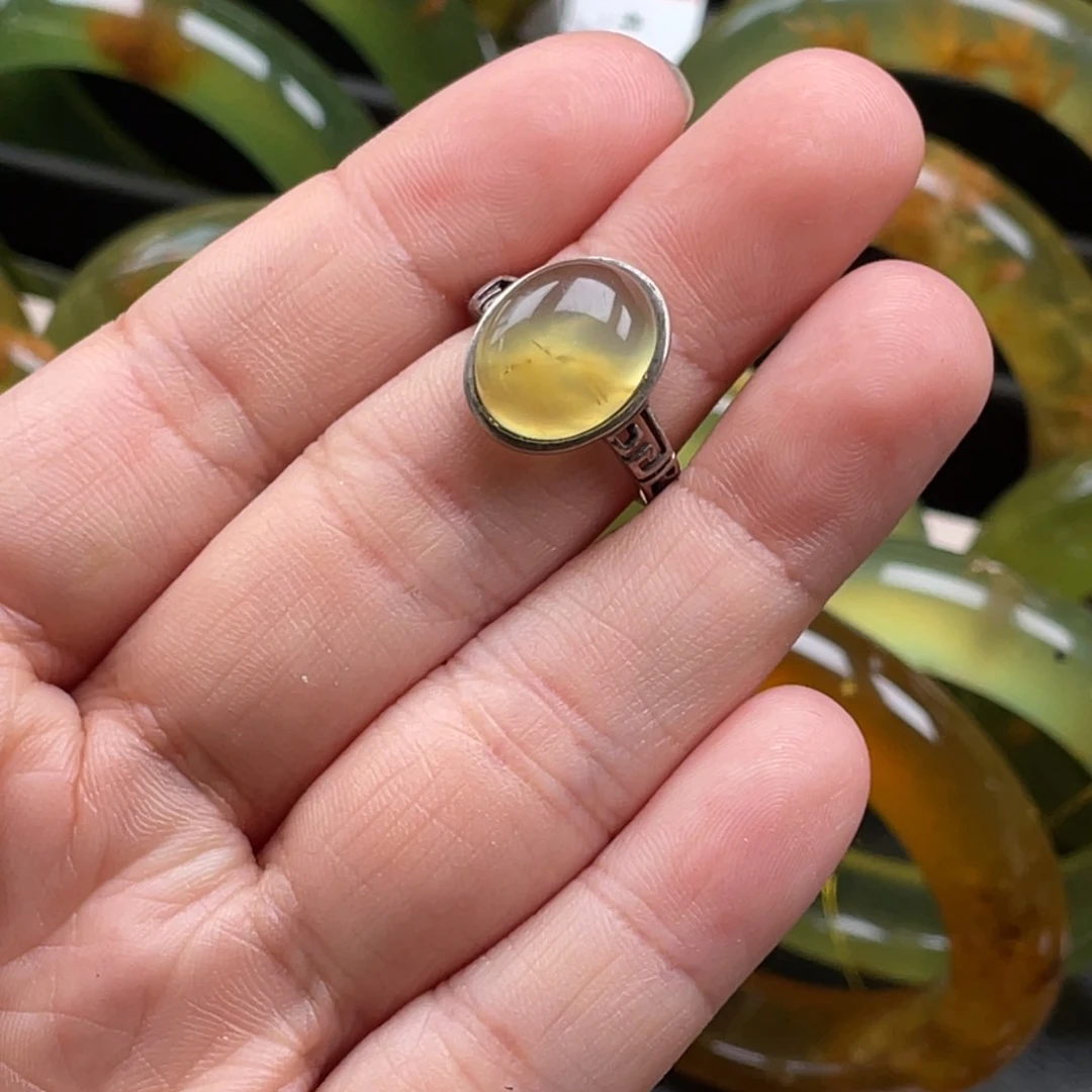 蛇纹石玉银S925镶嵌戒指