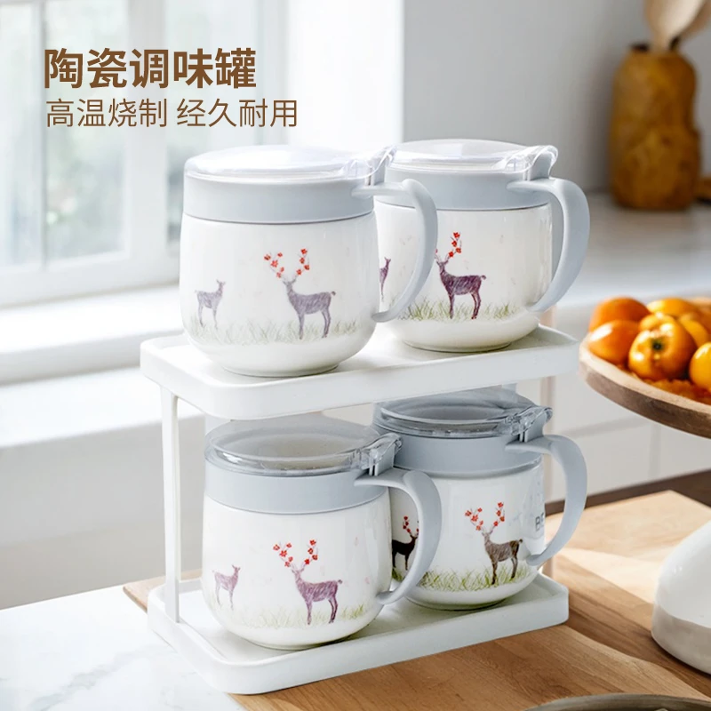 陶瓷调味罐厨房盐罐家用调料罐大容量专用盐罐子防潮密封调味盒
