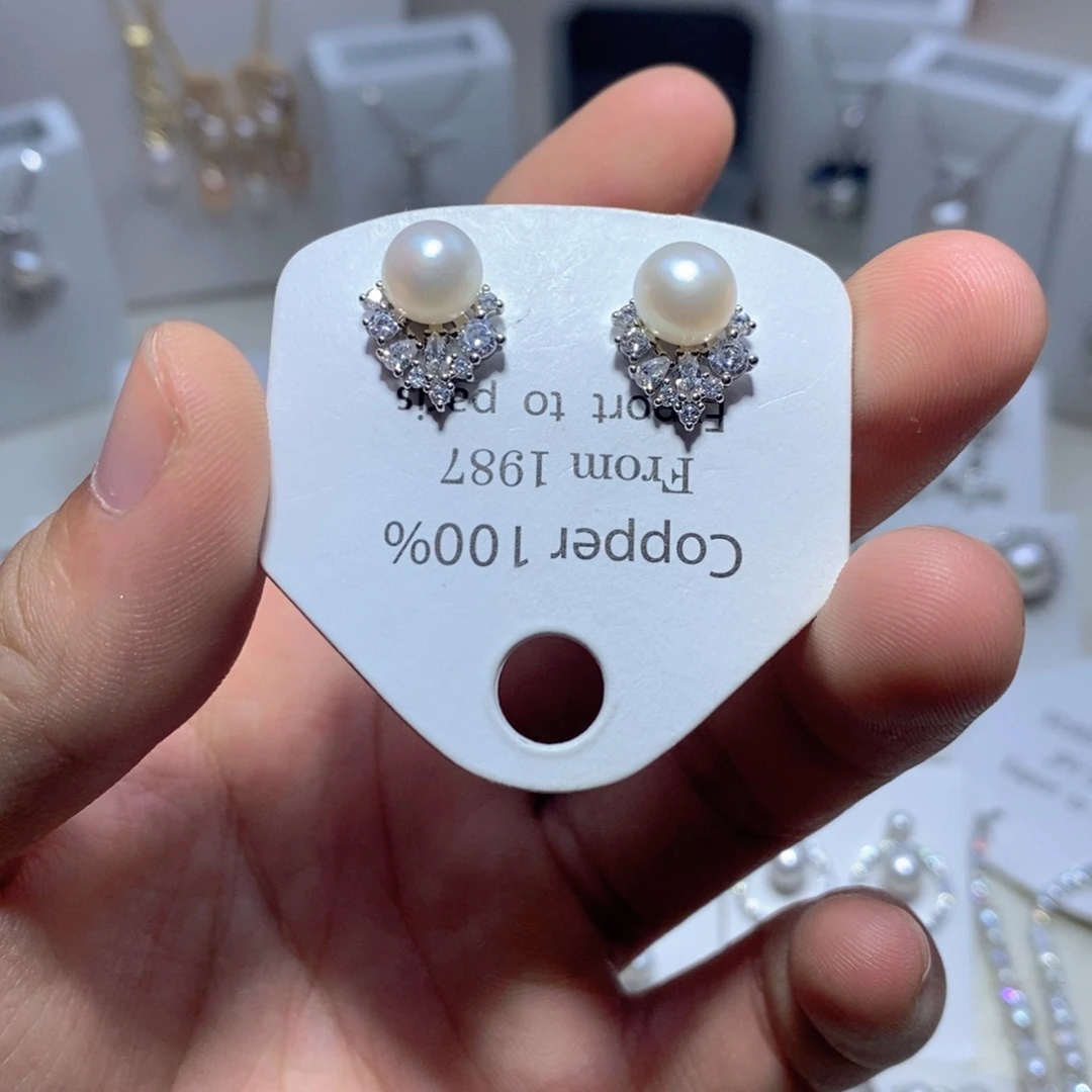 淡水珍珠银S925镶嵌耳饰