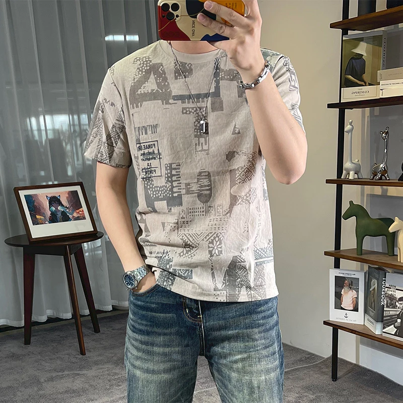 哈逊梅奈欧货高品质短袖t恤男士夏季圆领印花刺绣修身透气上衣潮