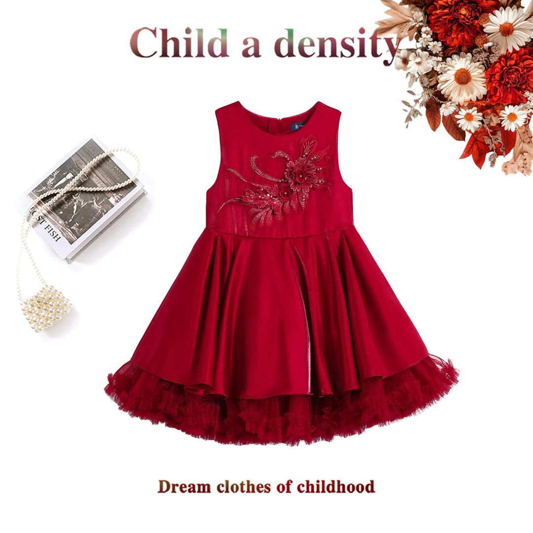 童一密度女童冬季加绒无袖连衣裙时尚新年礼服裙A698