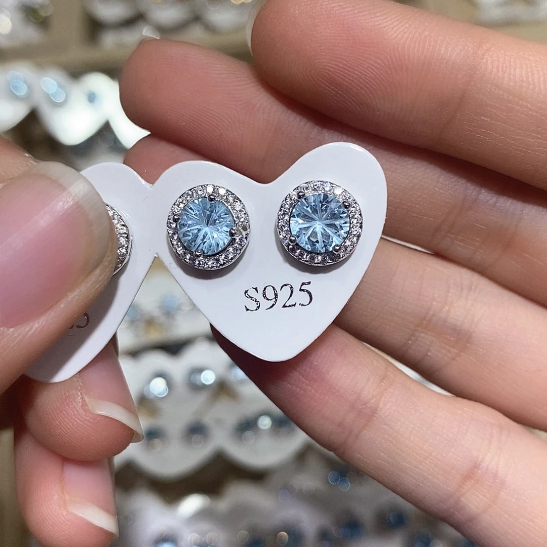 托帕石耳饰银S925镶嵌（需要证书备注）