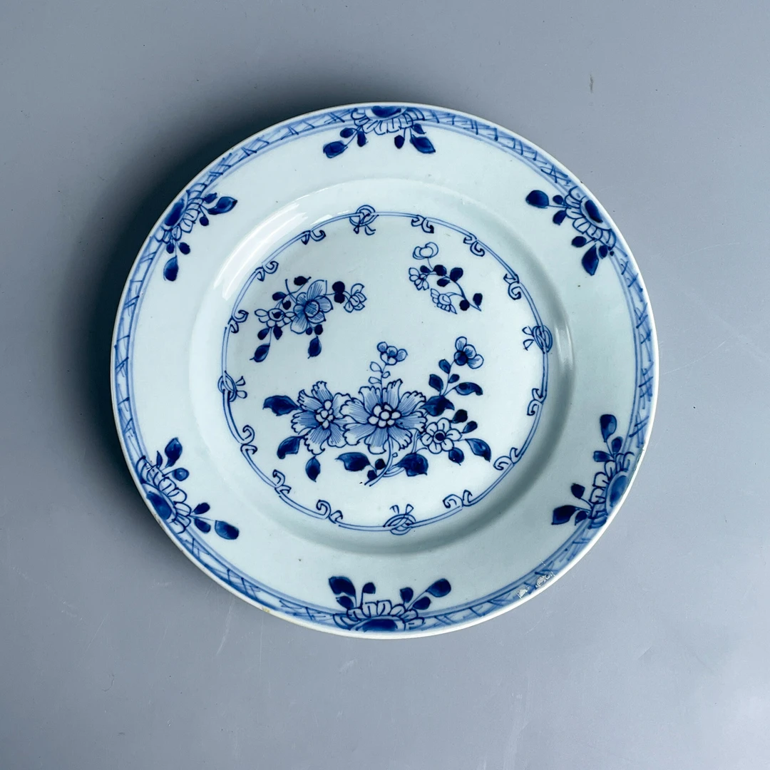 青花瓷/古董乾隆青花花卉纹盘-M25BM001E06古玩/收藏/文物/绣花张