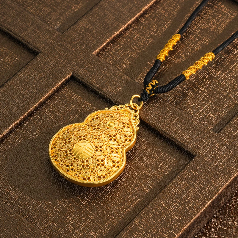 吊坠足银 足银镂空葫芦吊坠双面古法挂坠镶嵌