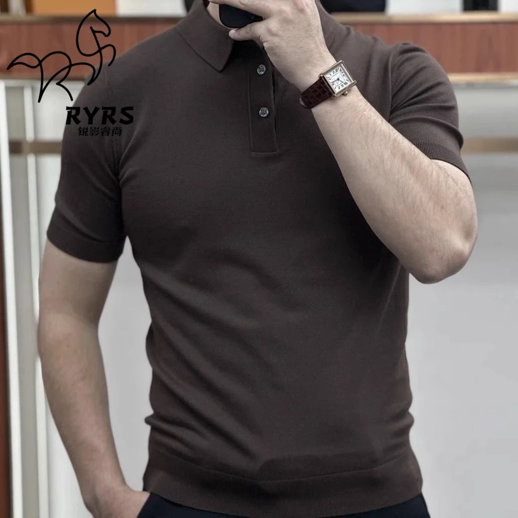 新款男士夏季翻领POLO商务休闲潮流时尚透气三色纯色短袖T针织衫