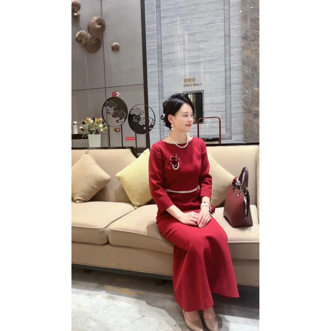 0002-喜婆婆喜妈妈连衣裙轻奢气质优雅显瘦红人上新喜婆婚礼服