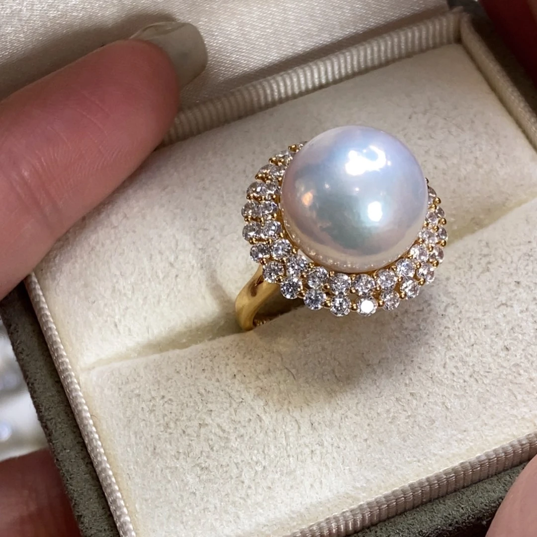 淡水珍珠戒指银S925镀金镶嵌高***脑微瑕