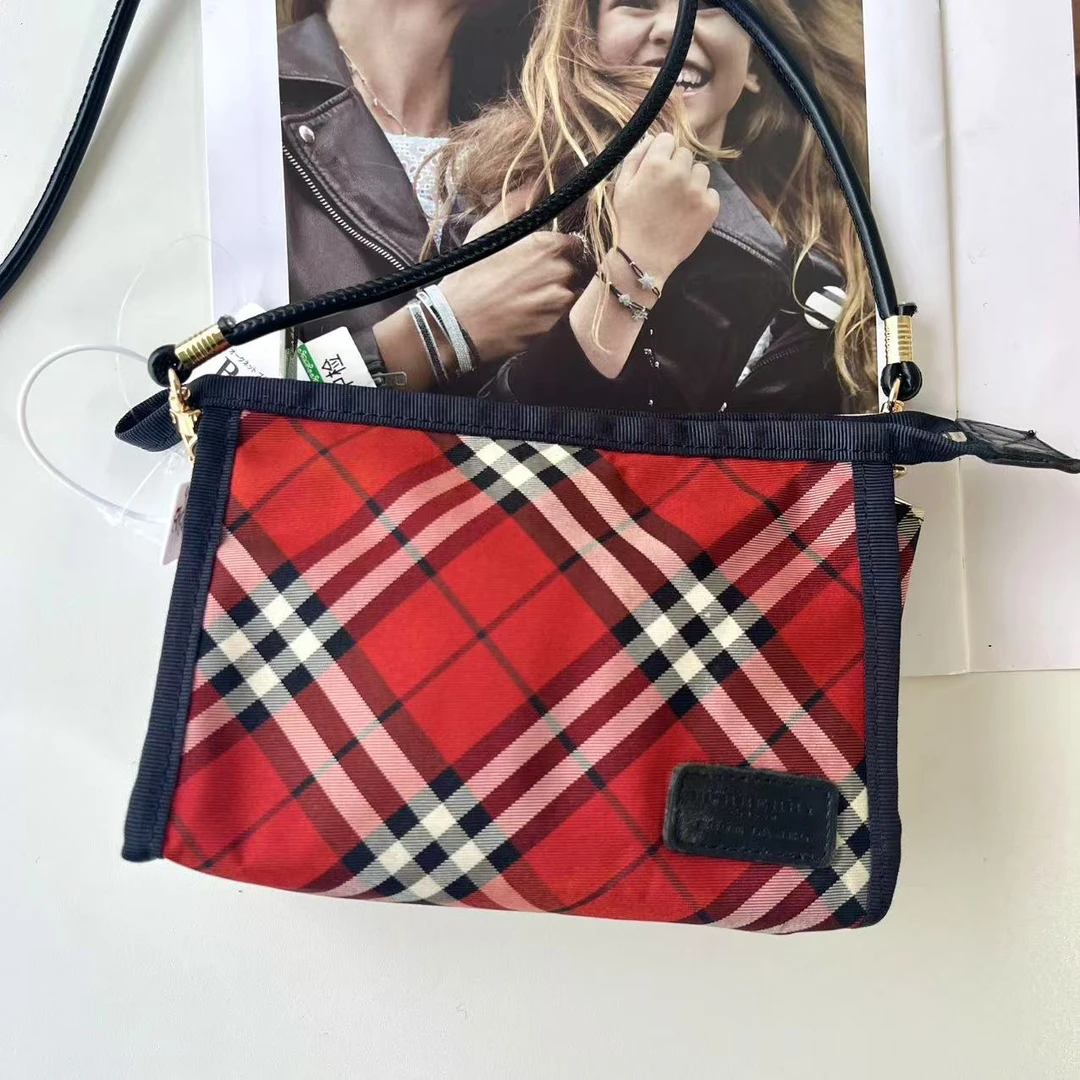 95新 BURBERRY/博柏利 XM/暗红条格纹小卡包改斜挎/JJ03403143特