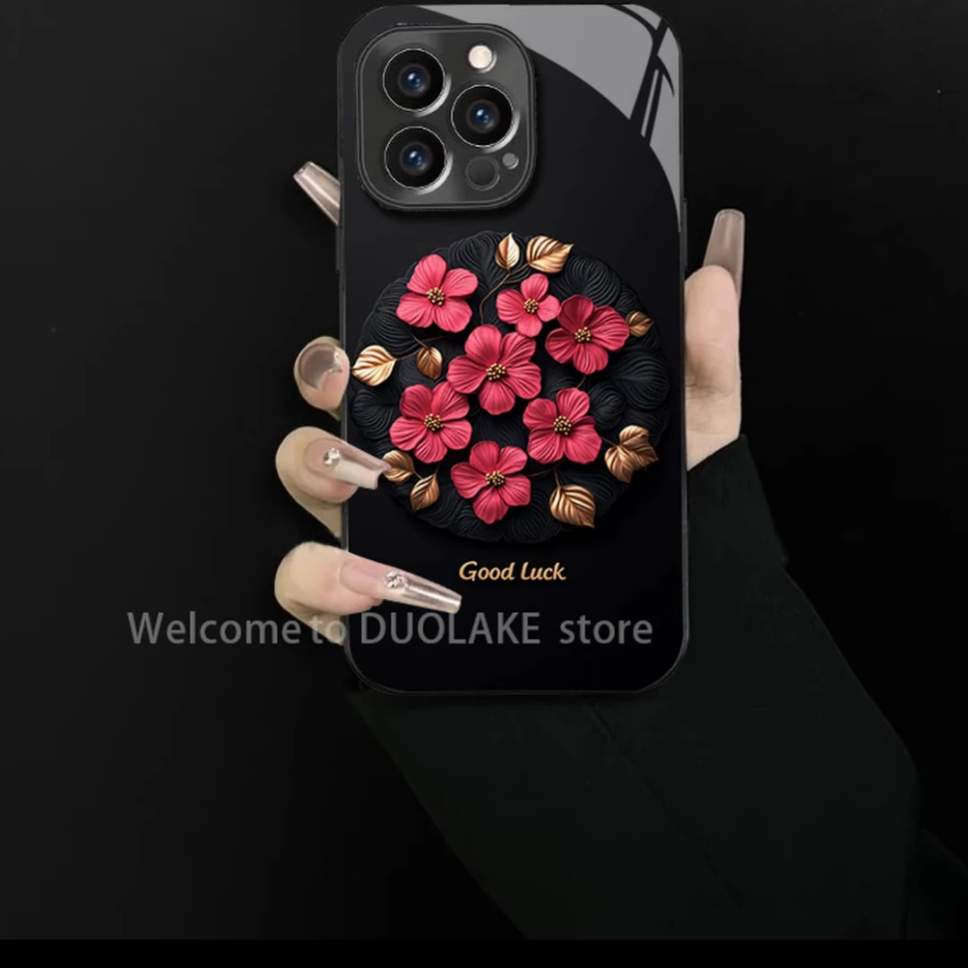 幸运花朵适用苹果vivo华为oppo小米iPhone17电镀玻璃防摔手机壳
