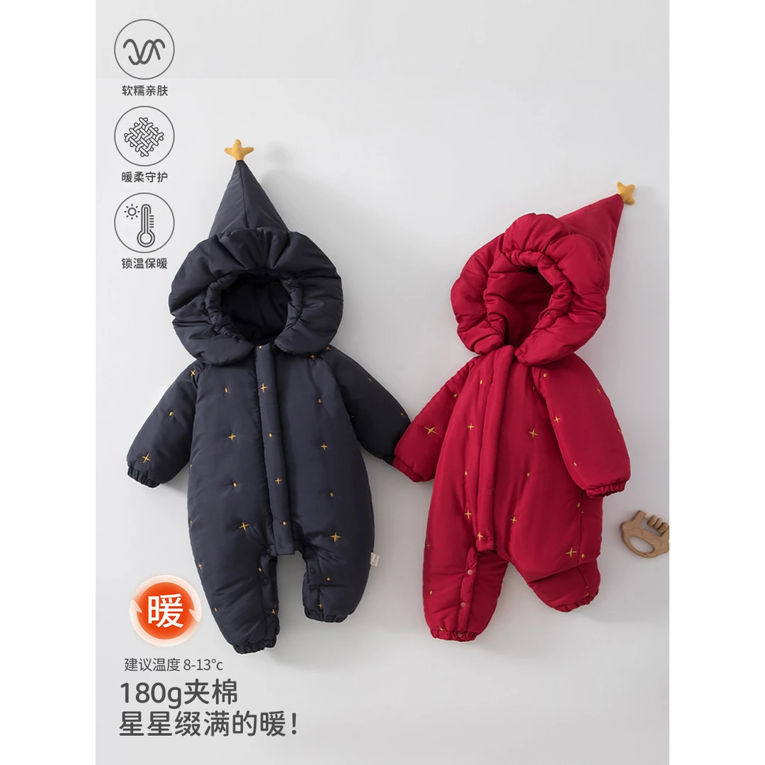 婴儿连体衣秋冬季宝宝衣服夹棉保暖加厚棉服外出爬爬服洋气婴童装