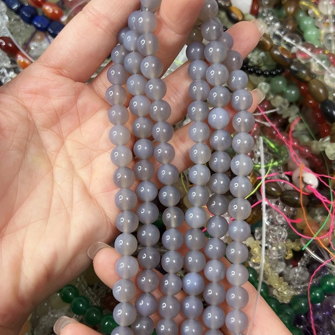 玛瑙/玉髓未镶嵌珠宝半成品，A级卡8灰玛瑙一条