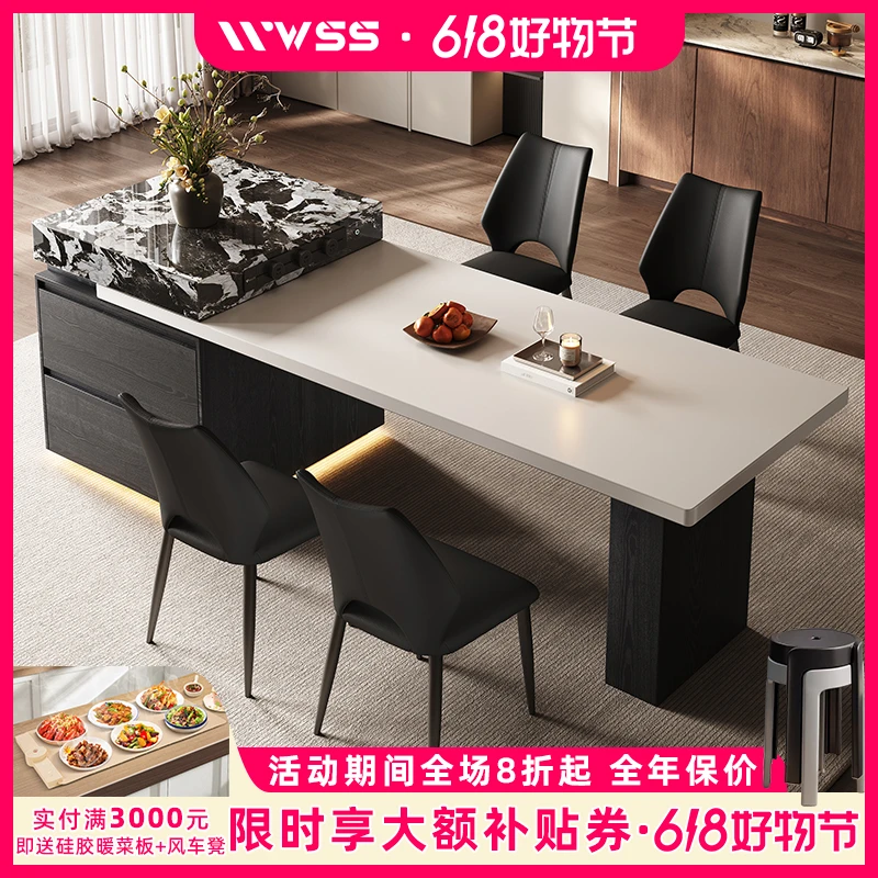 岩板伸缩岛台餐桌加厚下挂岩板意式极简现代简约餐厅家用高端岛台