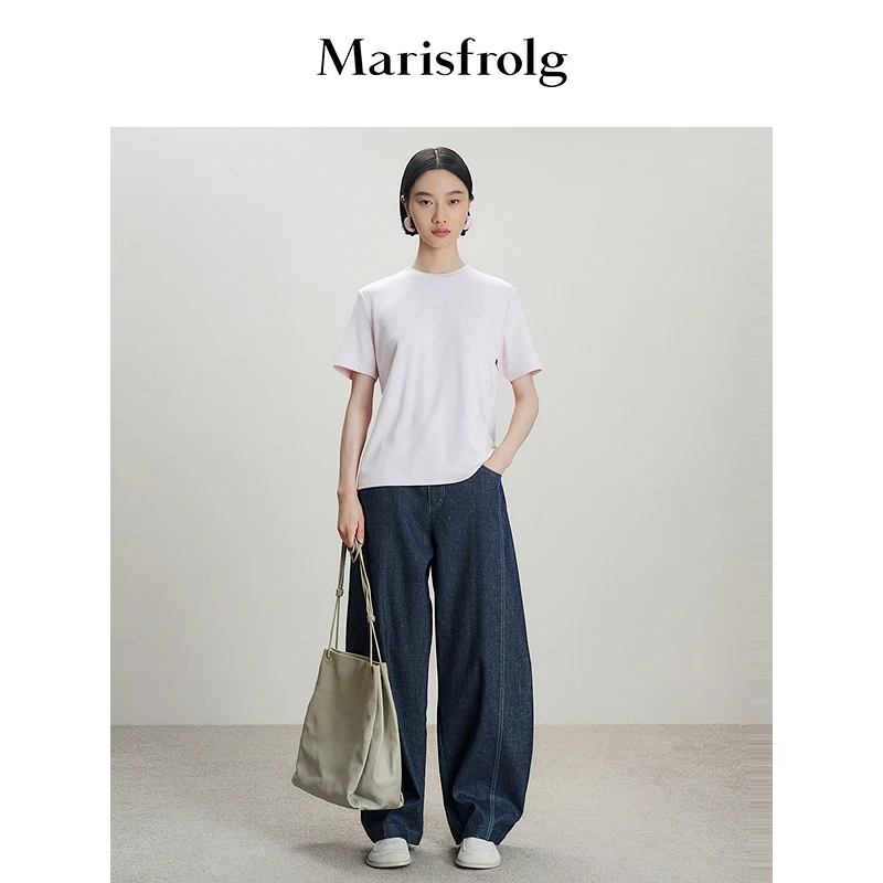 Marisfrolg玛丝菲尔休闲女士春夏圆领宽松简约纯色T恤A1FZ14227