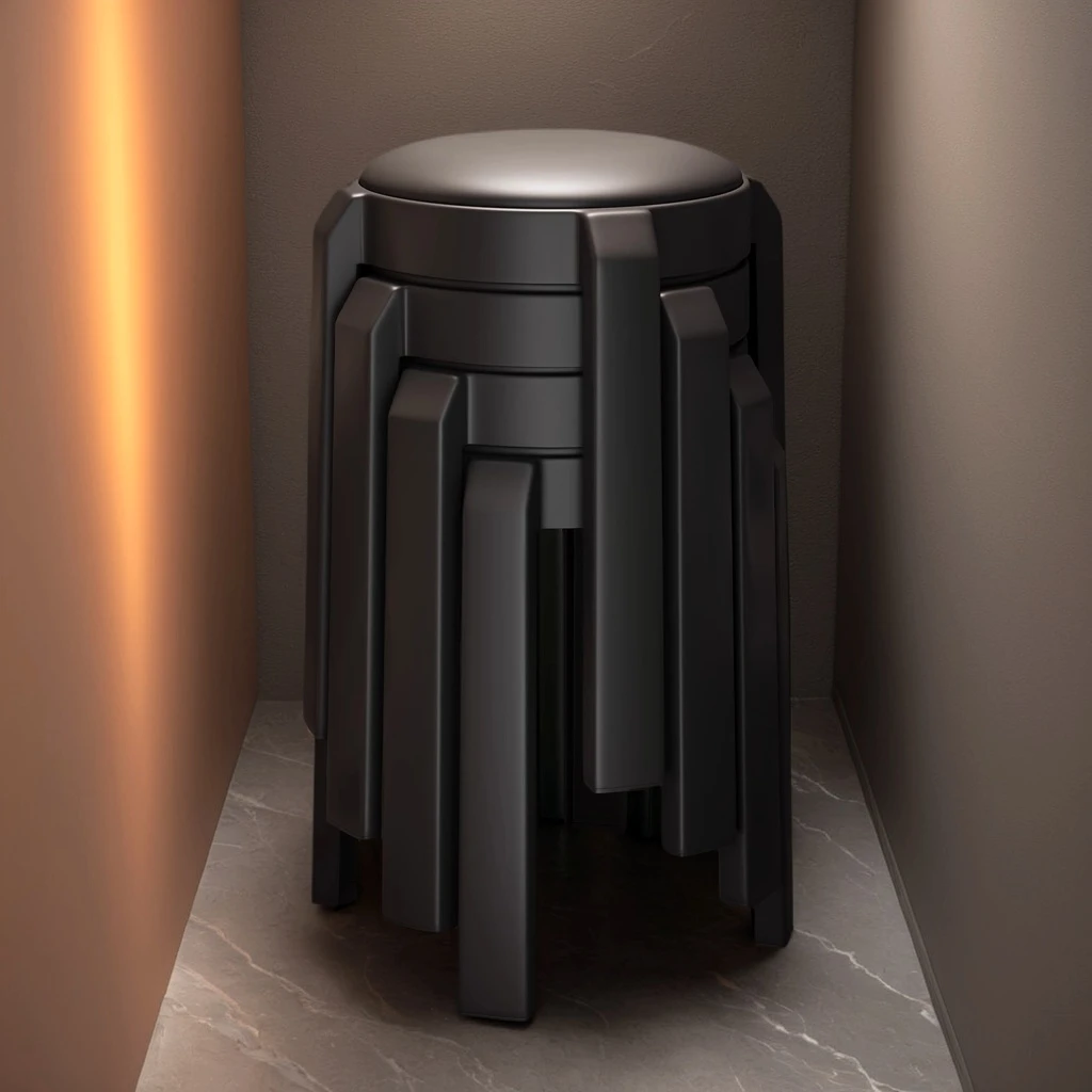 轻奢高级感软包凳子可叠放塑料圆凳家用结实耐用加厚备用餐厅高凳