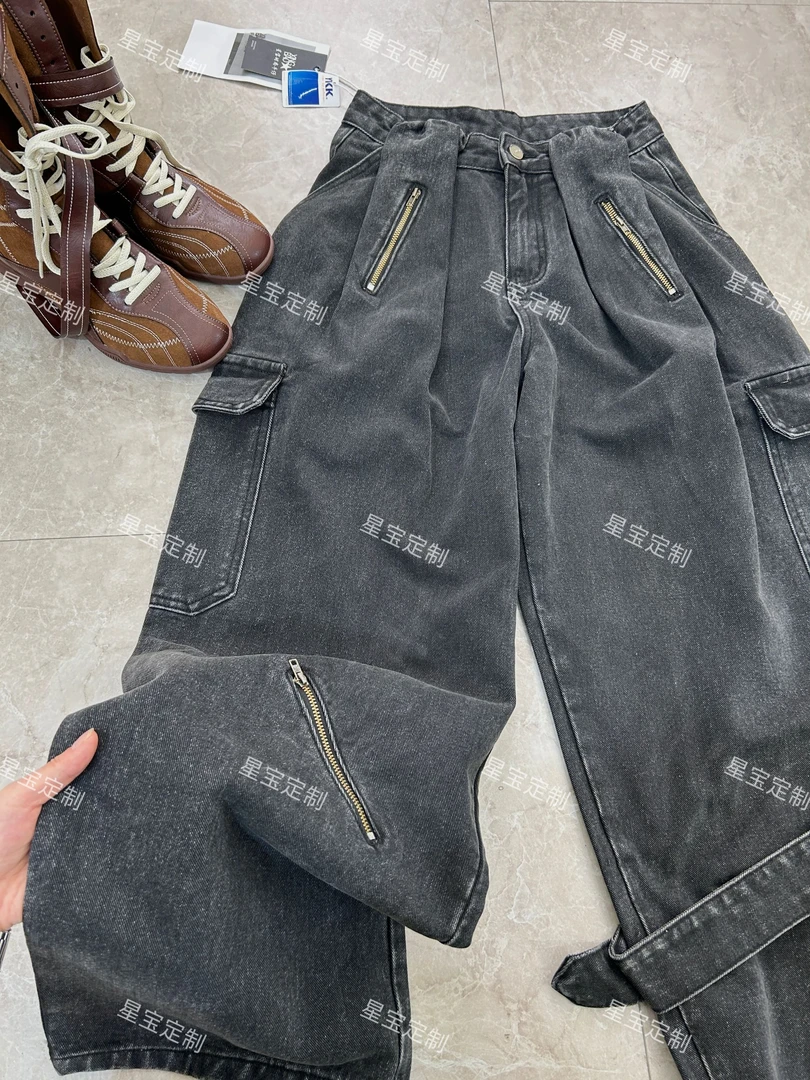 【星宝专属】2025早秋新款美式复古设计感宽松阔腿工装裤9085