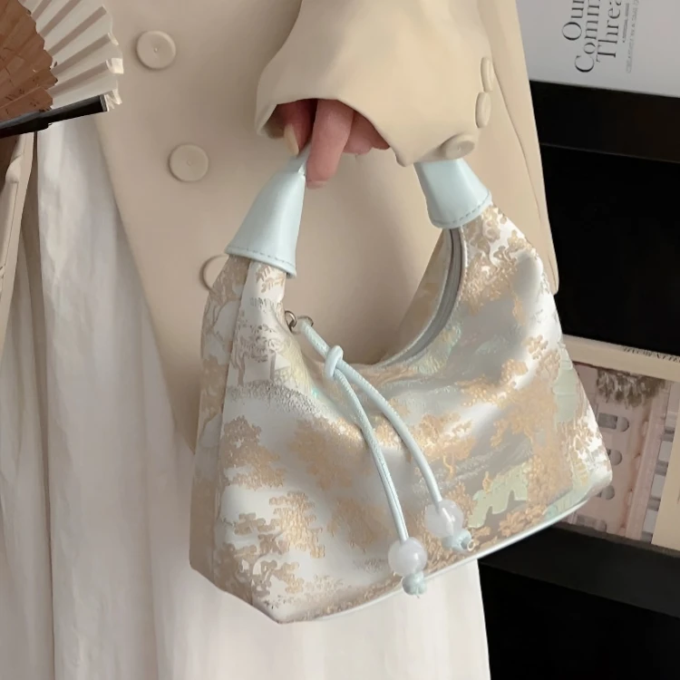 新中式国风手拎腋下包包女士2025夏季刺绣质感单肩斜挎包C1