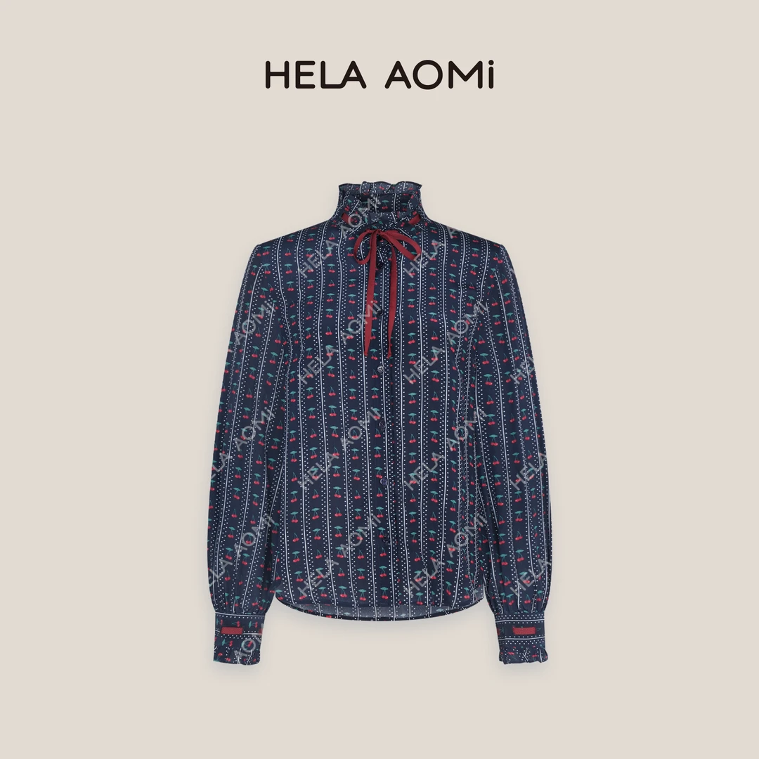 HELAAOMI“樱桃衬衫”100%人丝法式小众高级小樱桃圆点印花长袖衬衫