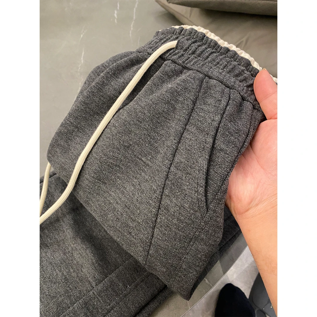 【加厚裤】秋冬时尚休闲宽松百搭垂感直筒裤高腰卫裤抽绳拖地裤-697