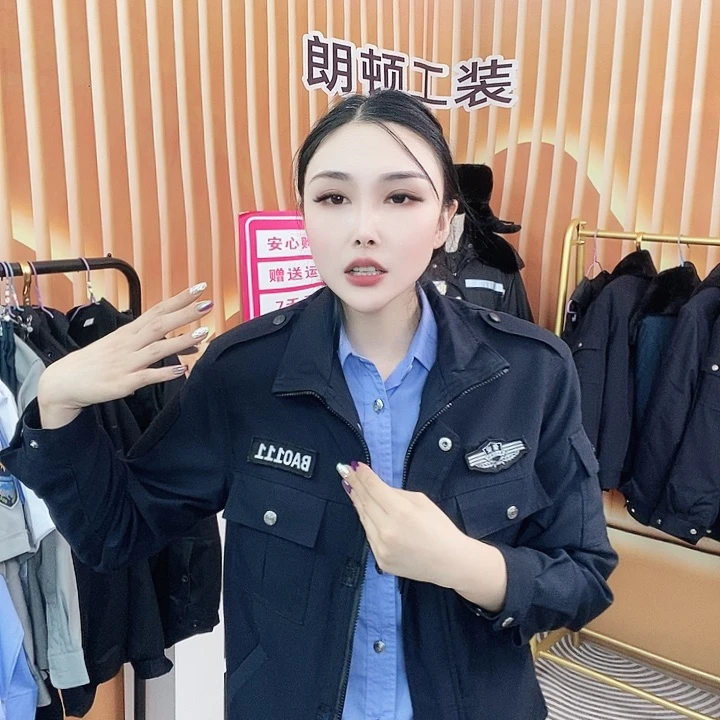 藏青色春秋拉链夹克上衣不要标女士175码