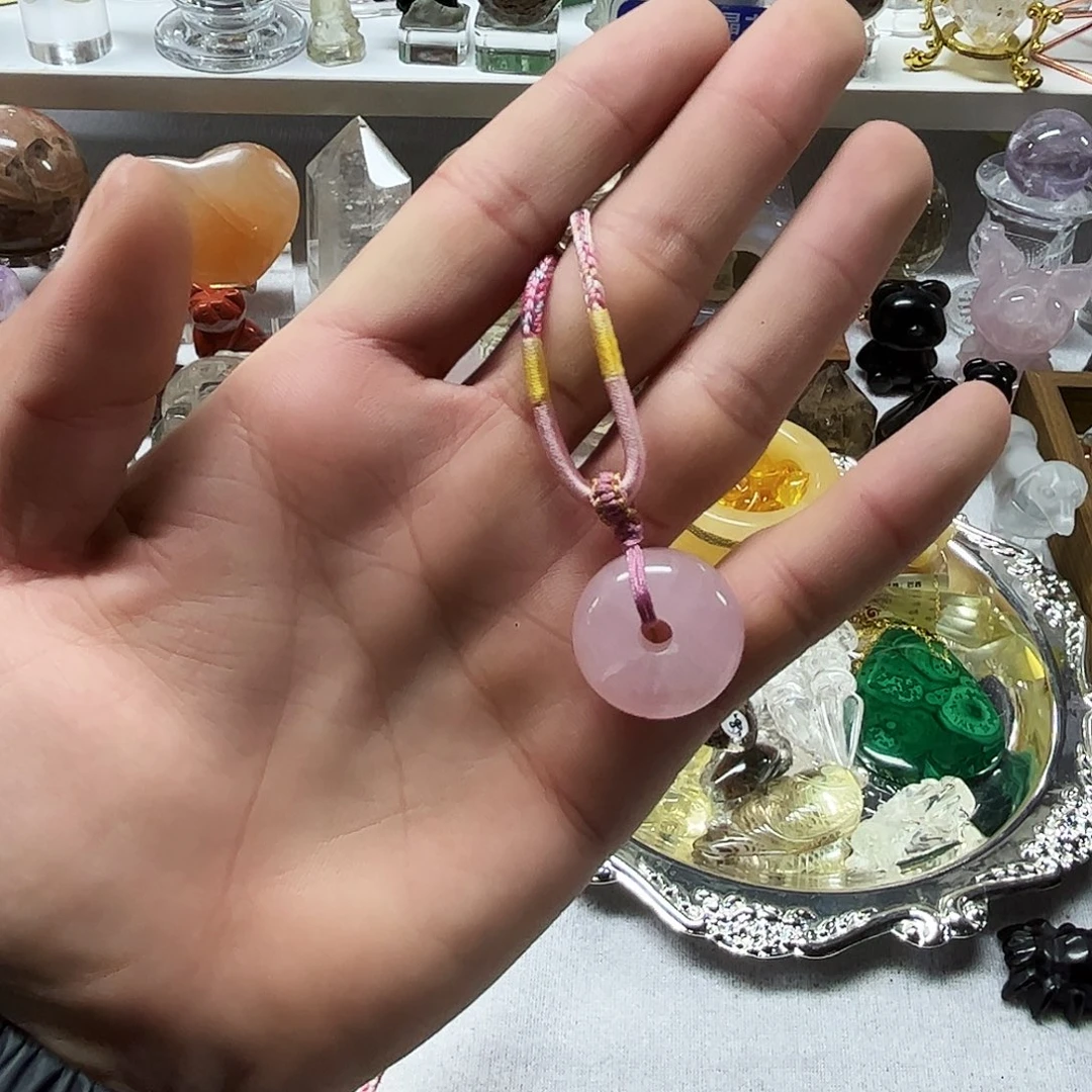 水晶珠宝半成品未镶嵌粉水平安扣