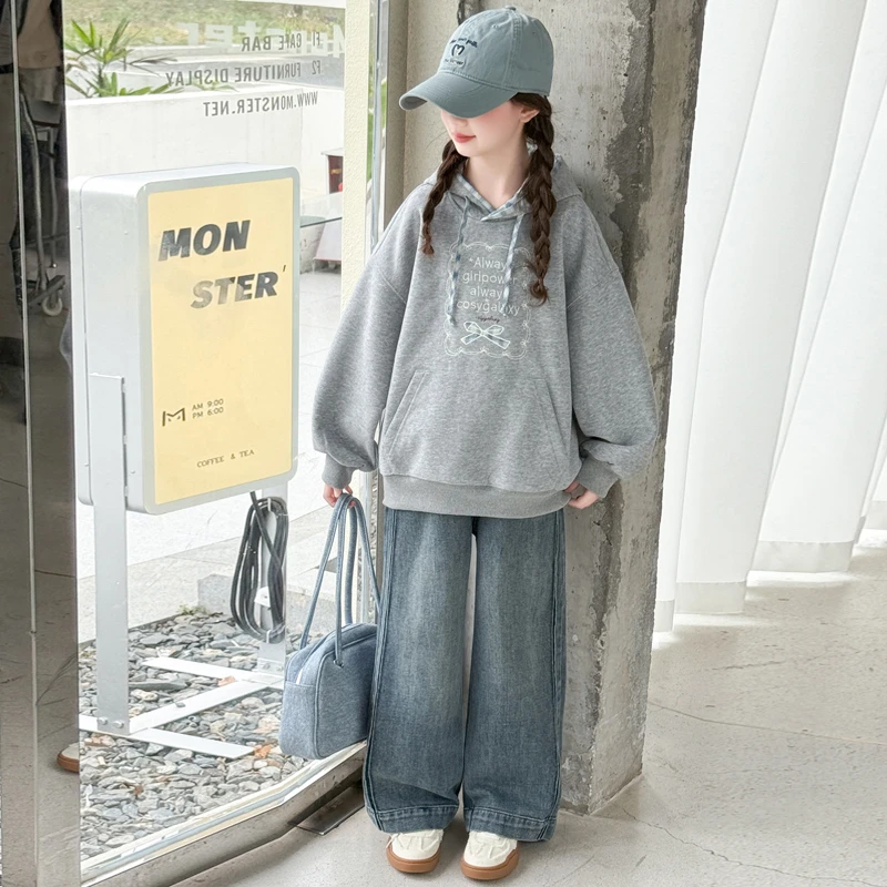 童装女童秋装卫衣洋气韩版儿童牛仔裤套装6-12岁中大童秋季新款潮