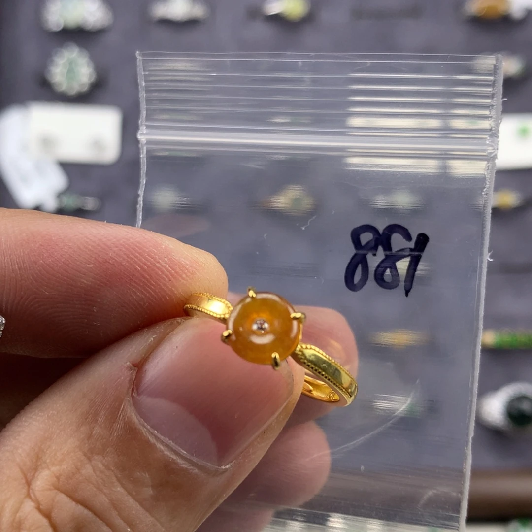 翡翠银S925镀金镶嵌戒指881