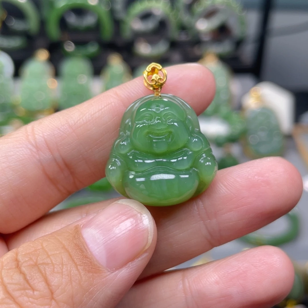 k***n和田玉（碧玉）18K金镶嵌吊坠(不含链)