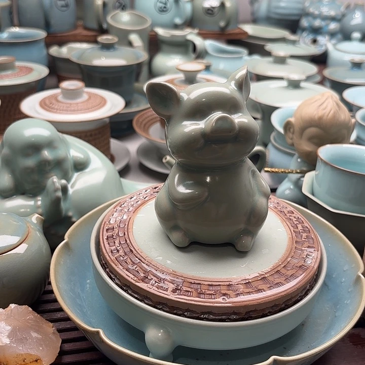 仿古釉，小猪，微微瑕