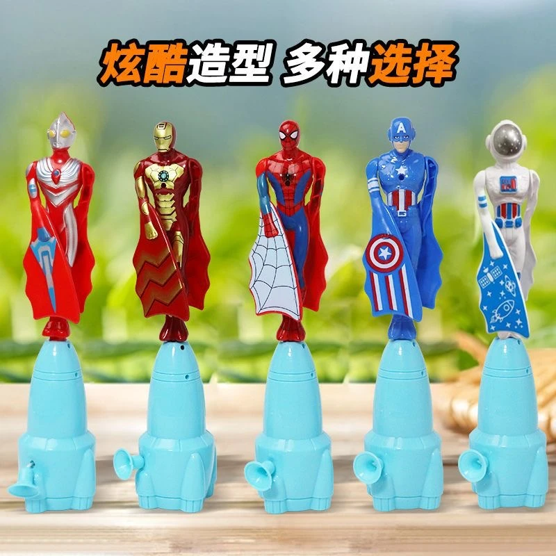 竹蜻蜓旋转飞天拉线超人会飞奥特曼玩具蜘蛛侠美队钢铁侠迪迦户外