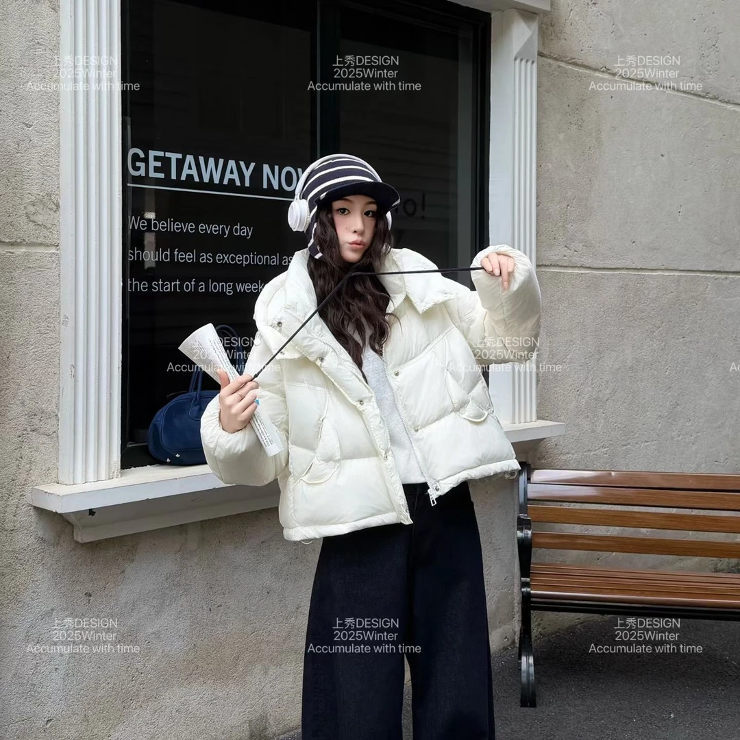 韩系短款连帽羽绒服女冬季新款加厚减龄显瘦90白鸭绒面包服外套潮