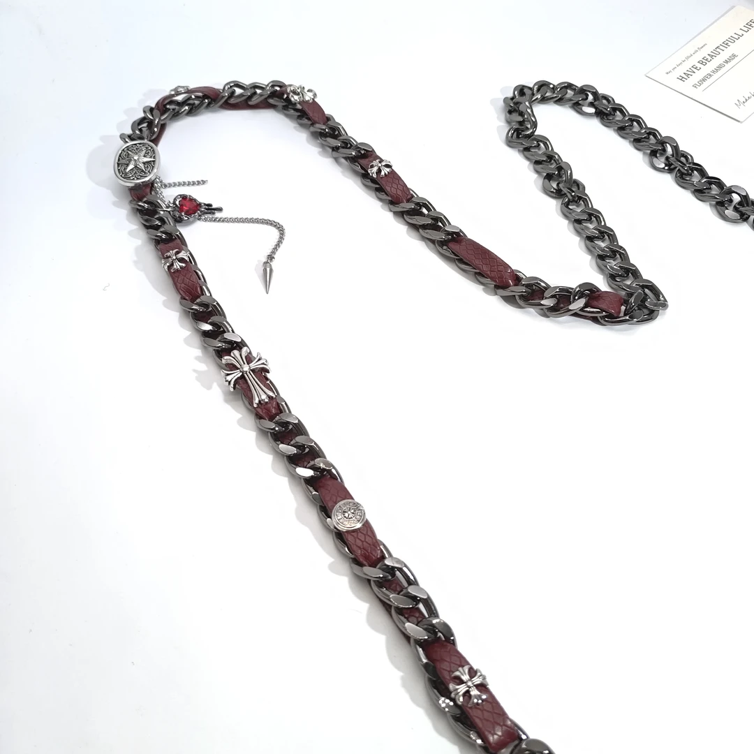 06926高级气质拼红皮链条十字个性手机链