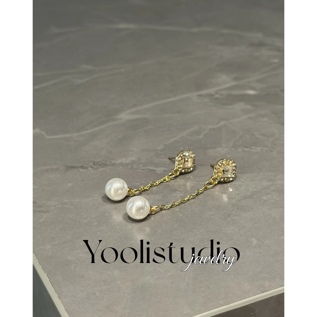 铜合金仿珍珠耳饰 珠珠流苏银针轻奢气质百搭几何形耳坠