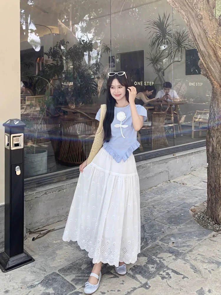 《梦一浮力款》立体花朵正肩短袖T恤上衣