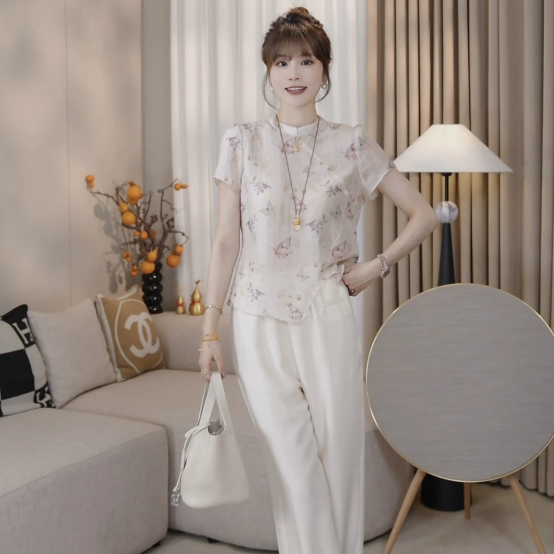 LMENY蝶意莺情～新中式斜襟立领浪漫艺术感小衫25BC030