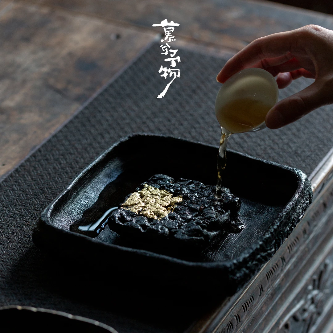 慕兮金箔大漆陶瓷壶垫四水归堂方壶承新中式复古精致小干泡台