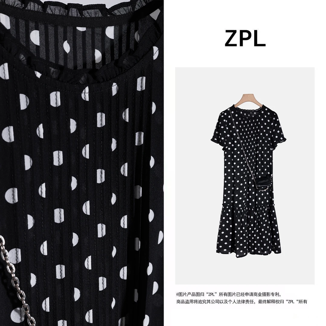 【千屿Sheila】长裙夏季透气套头中腰圆领连衣裙碎花黑色刺绣10358