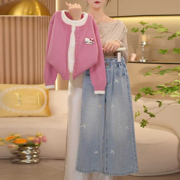 女童套装2025新款春秋款儿童洋气时髦大童女孩秋季休闲牛仔两件套